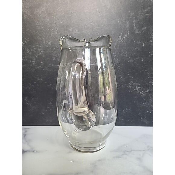 Etched Glass Wheat Pattern Pitcher With Handle - Picture 3 of 10